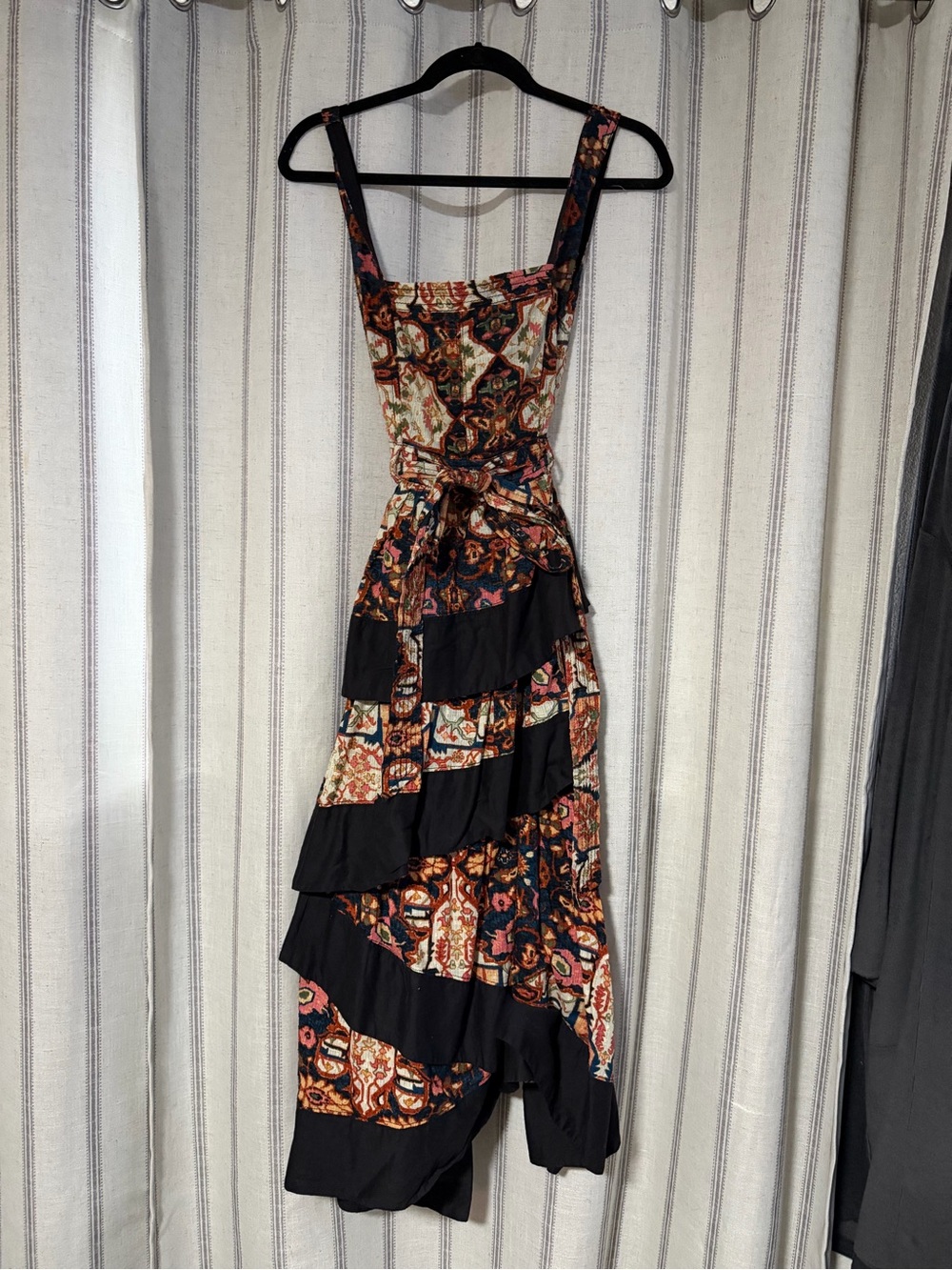 Anthropologie Black Floral Patchwork High-Low Dress